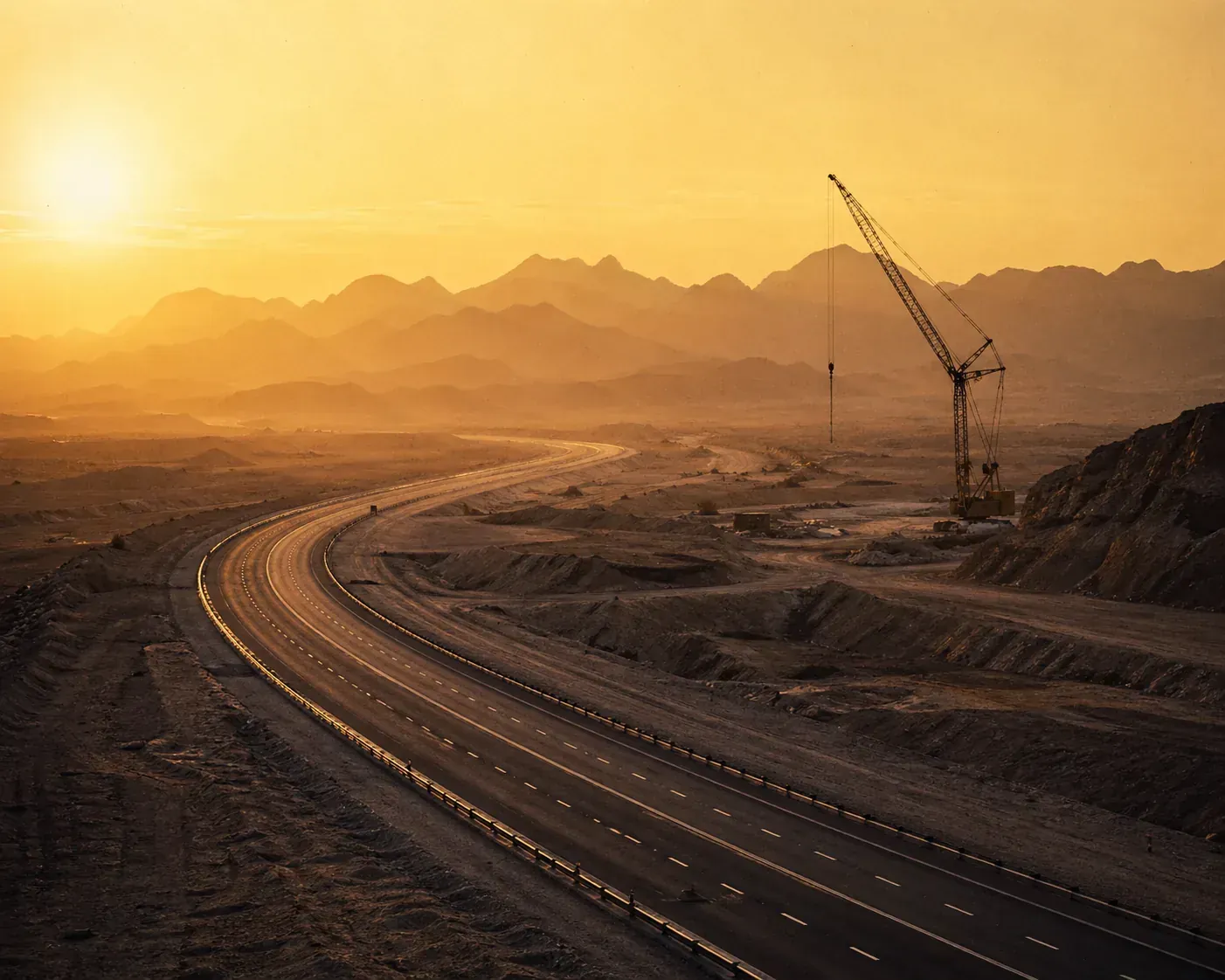طريق عبر ظفار عند الغروب — موقع عمل